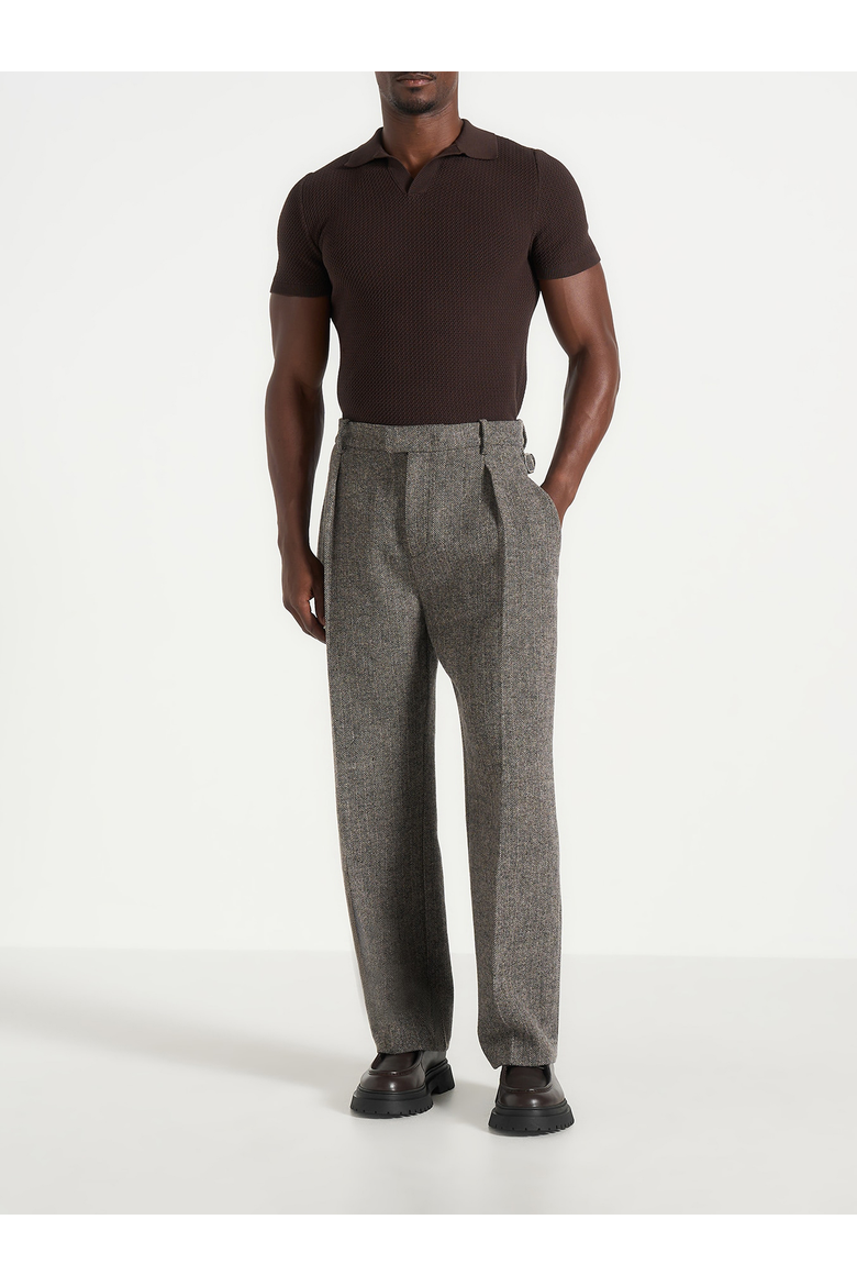 Dorian Wool-Blend Herringbone Pleated Trousers, Alternate, color, Grey