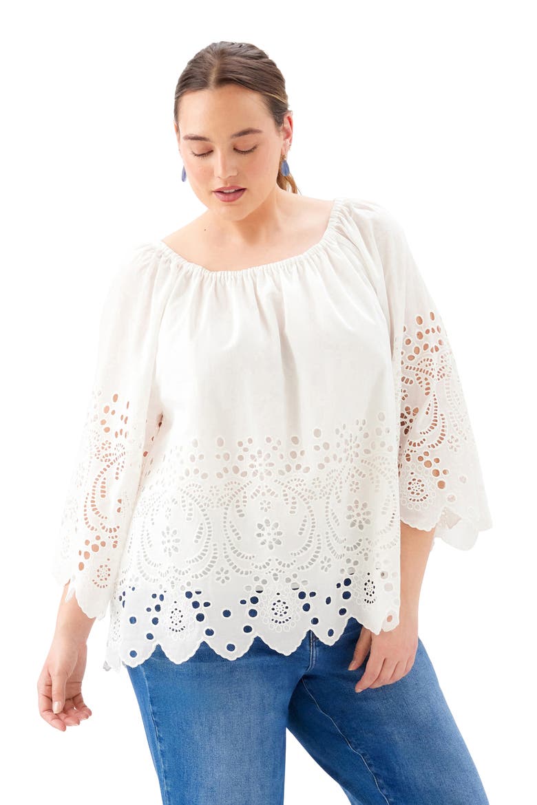 Eyelet Embroidered Peasant Top, Alternate, color, OFF WHITE