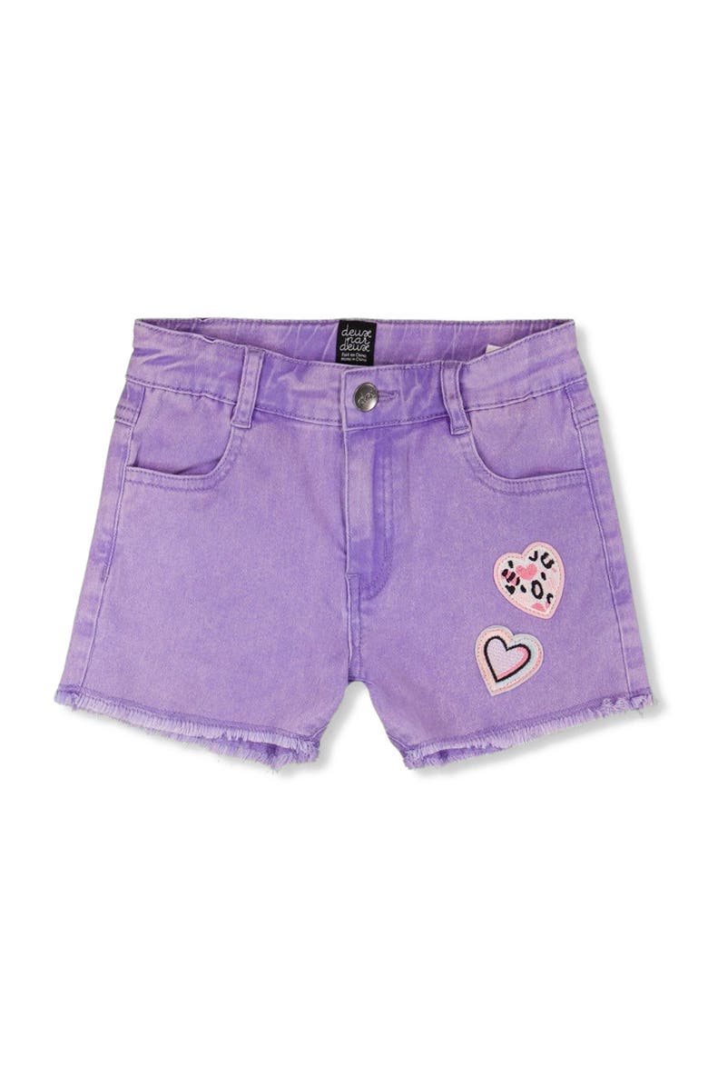 Deux par Deux Heart Embroidery Denim Shorts, Main, color, Mauve