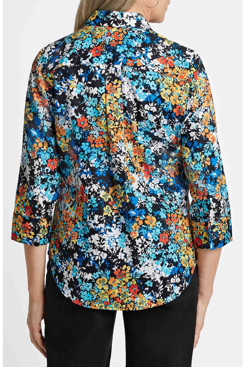 Margie Floral Three-Quarter Sleeve Cotton Button-Up Shirt, Alternate, color, BLUE MULTI