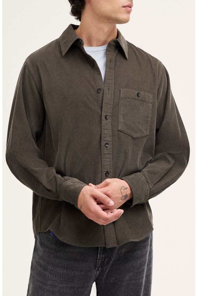 Corduroy Long Sleeve Button Up Shirt, Main, color, SOOT