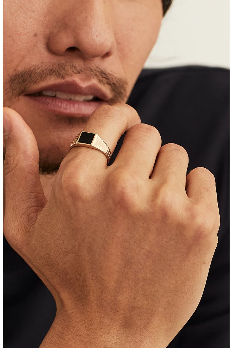 Black Onyx Square Signet Ring, Alternate, color, 14K Yellow Gold