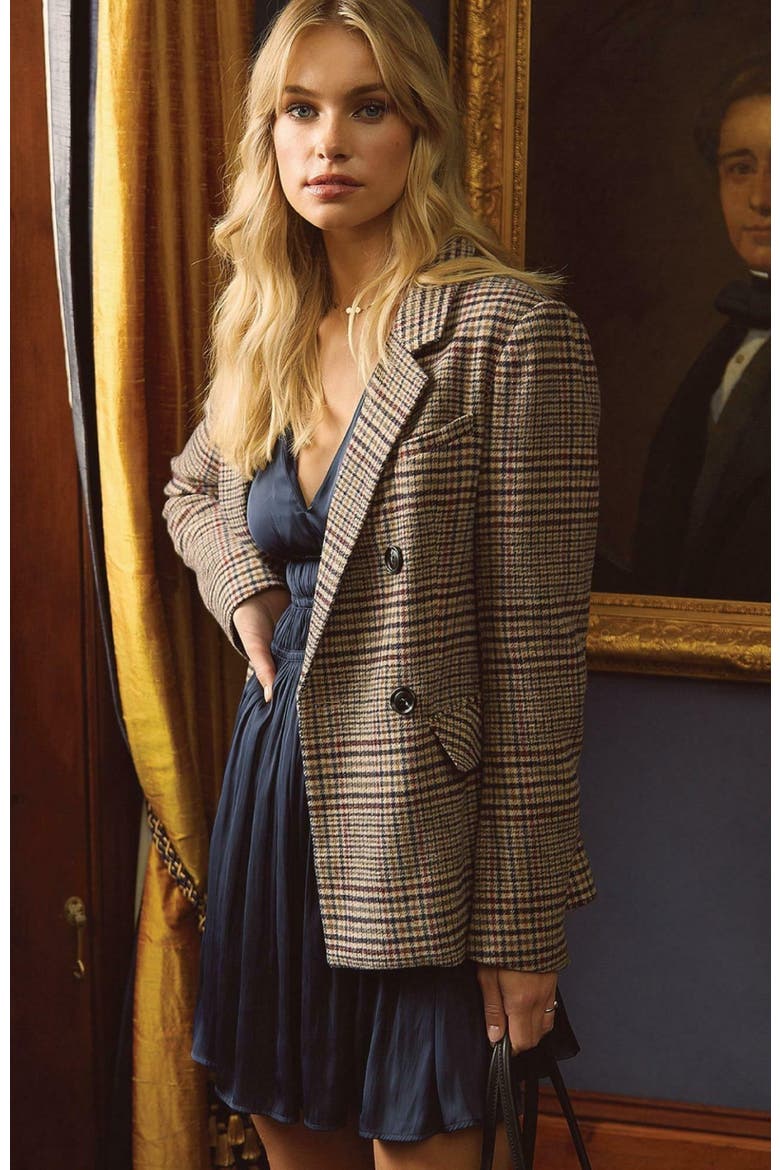 Piccadilly Wool Blend Plaid Blazer, Alternate, color, Oat