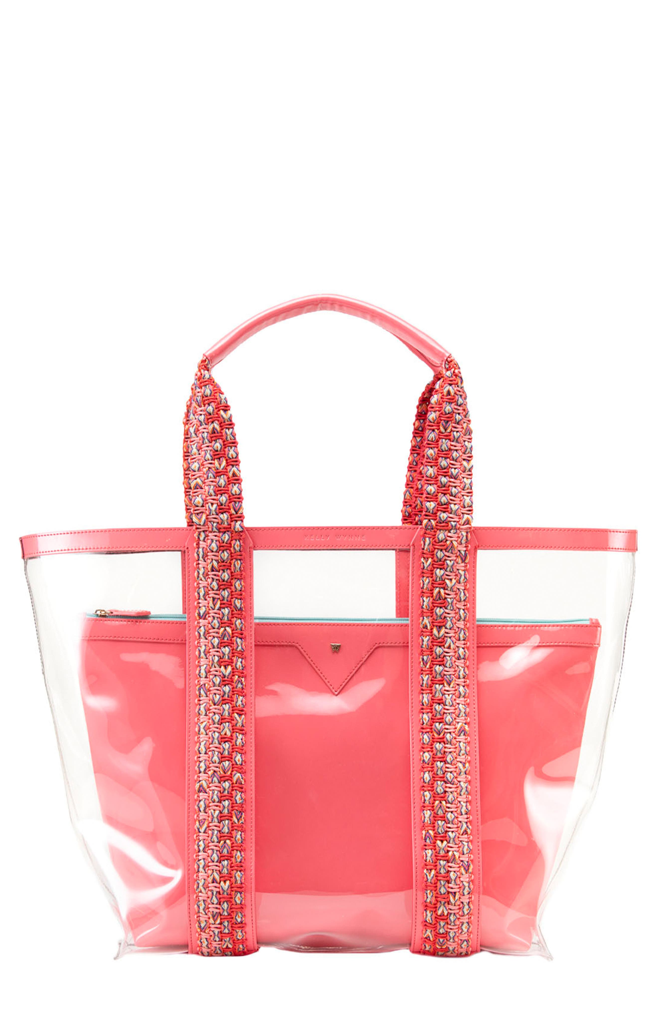 Clear Beach Tote, Main, color, CORAL/ CLEAR