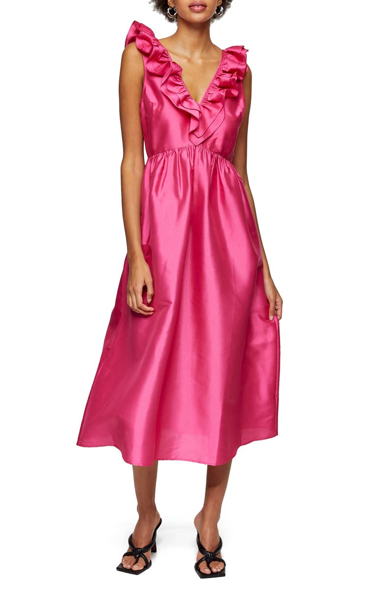 Topshop Taffeta A-Line Dress, Main, color,