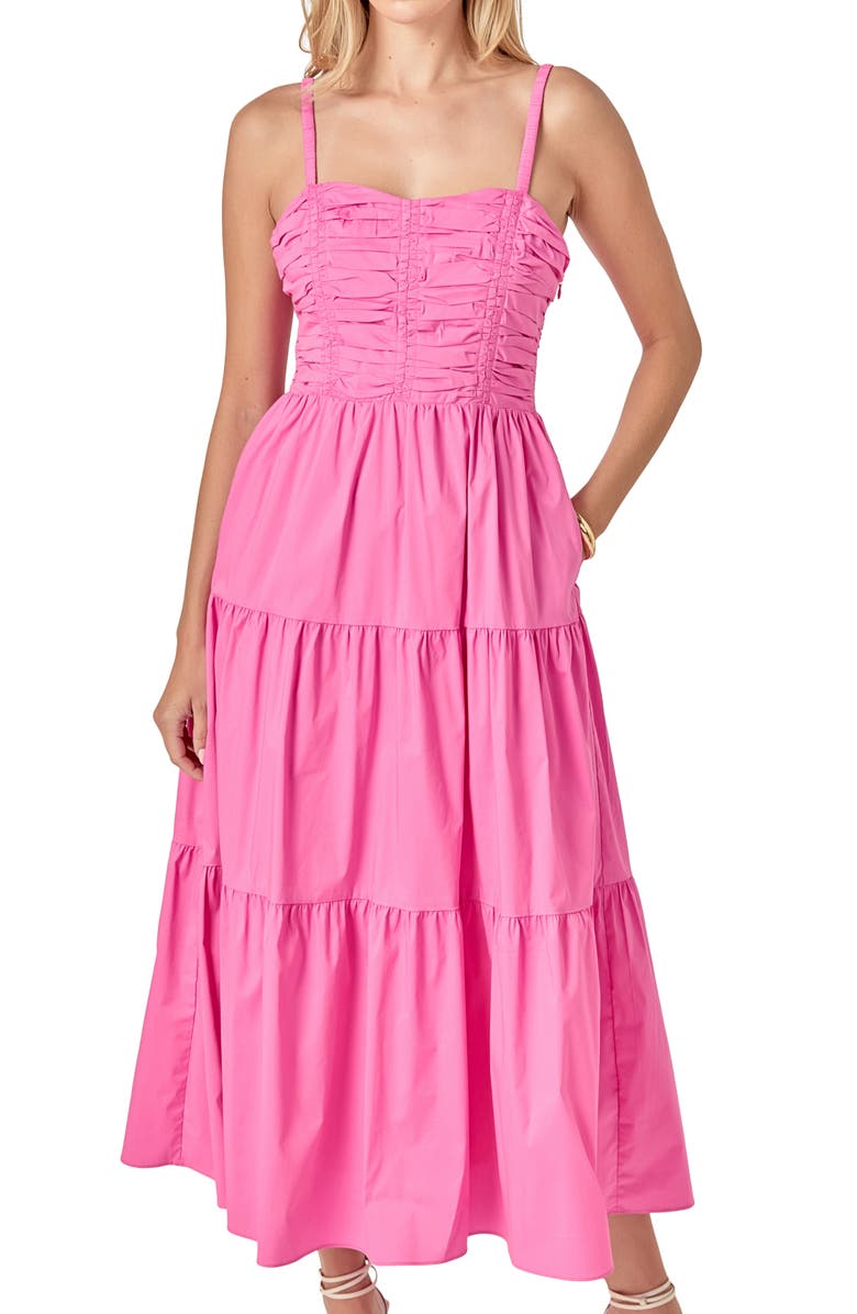 English Factory Ruched Cotton Blend Tiered Sundress, Alternate, color, Pink
