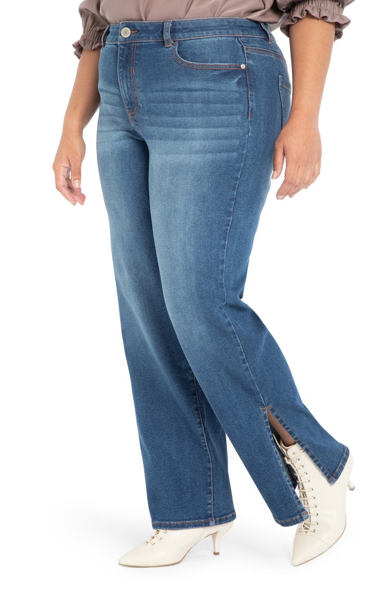 ELOQUII Slit Hem Jeans, Main, color,