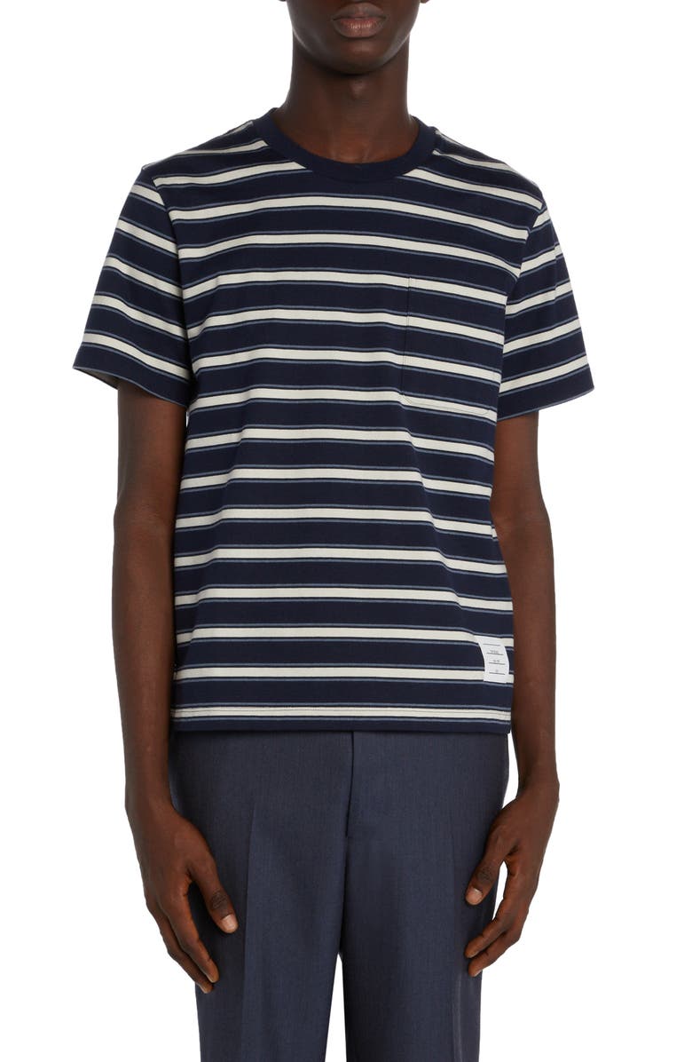 Thom Browne Stripe Cotton Jersey Pocket T-Shirt, Main, color, 