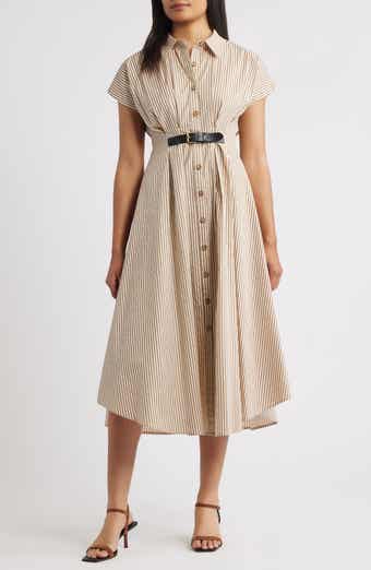 ZOE AND CLAIRE Stripe Belted Detail Cotton Shirtdress
