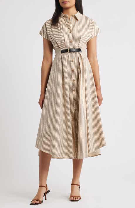 ZOE AND CLAIRE Stripe Belted Detail Cotton Shirtdress