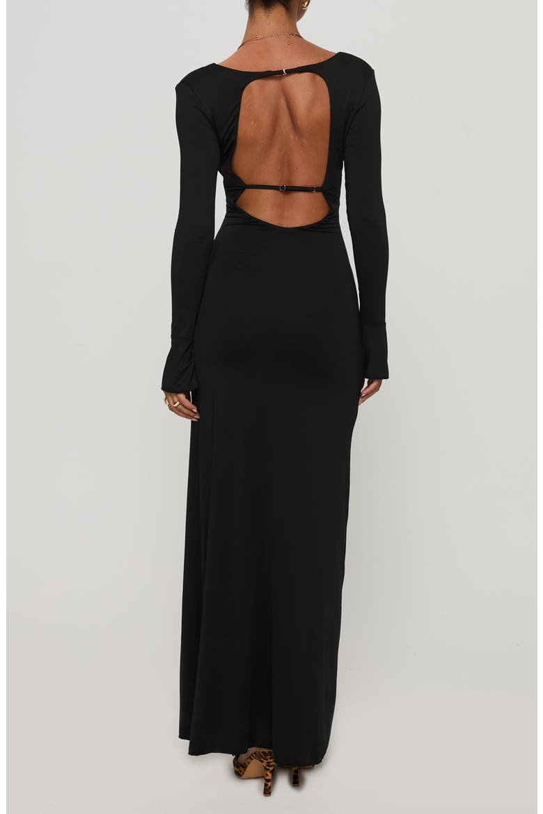 Lezure Plunge Long Sleeve Maxi Dress, Alternate, color, BLACK