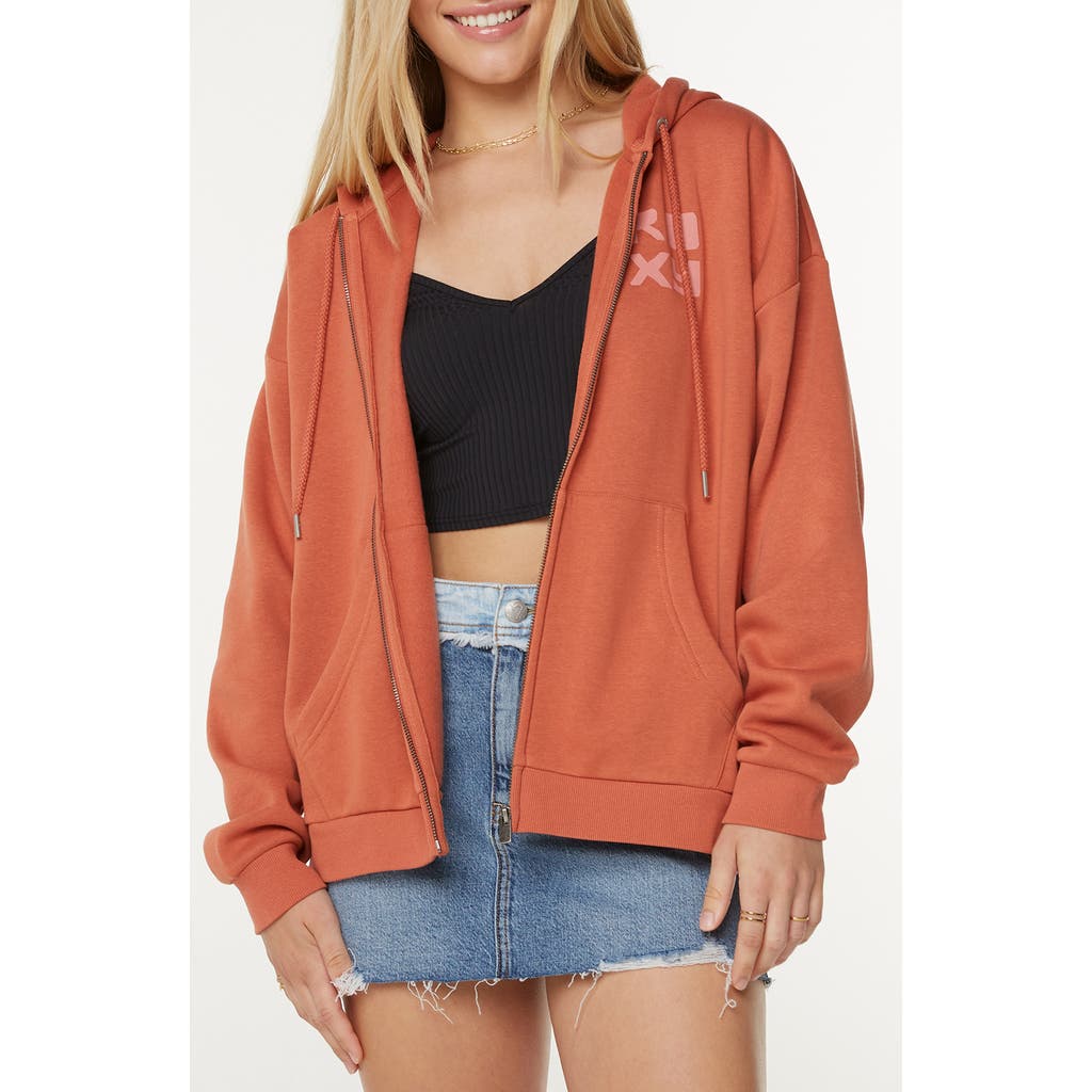 Roxy Evening Lineup Fleece Full Zip Graphic Hoodie In Brown