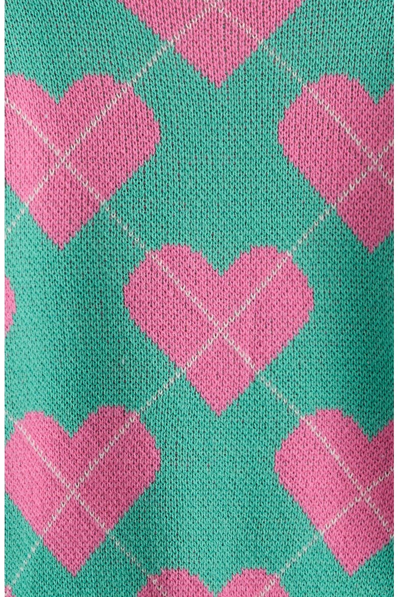 Kids' Heart Argyle Cotton Blend Jacquard Cardigan, Alternate, color, GREEN CYAN HEART ARGYLE