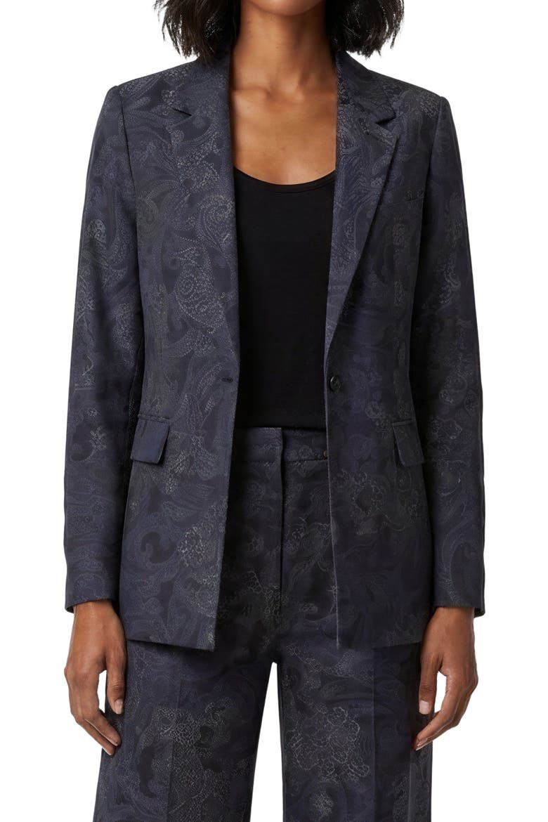 Paisley Explosion Womens Tailored Blazer, Alternate, color, PAISLEY EXPLOSION BLACK
