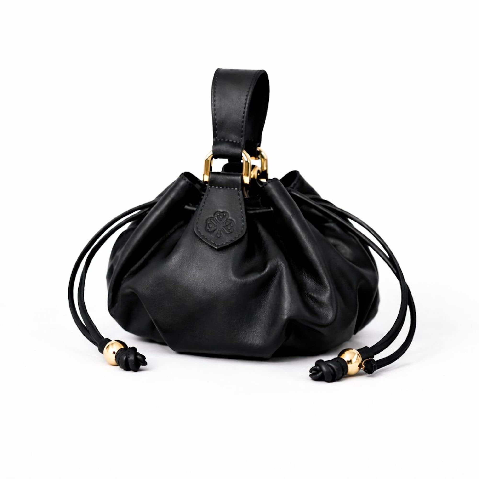 ROSZUAR Lunaire Pleated Leather Handbag, Main, color, Black