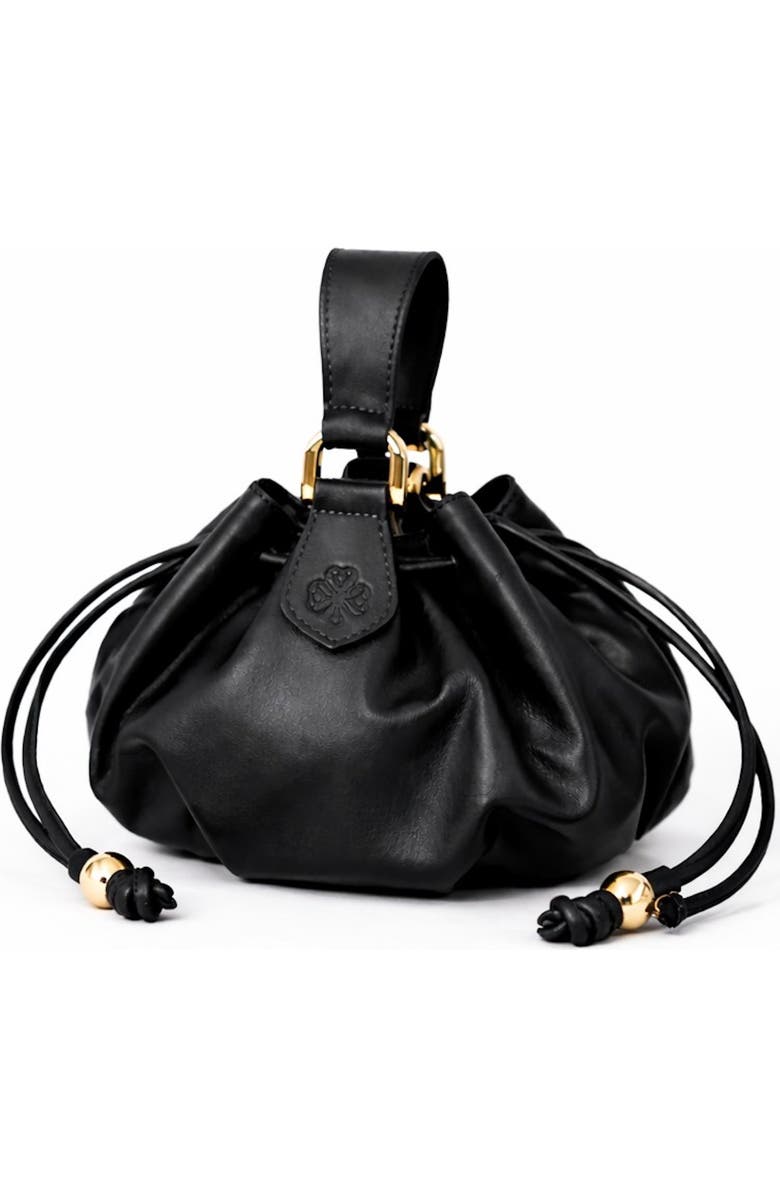 ROSZUAR Lunaire Pleated Leather Handbag, Main, color, Black