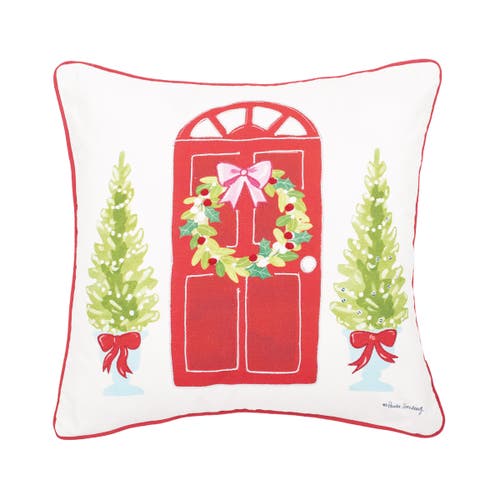 C & F Home C&f Home Door Wreath Printed & Embellished Christmas Throw Pillow, 18" X 18" In Red