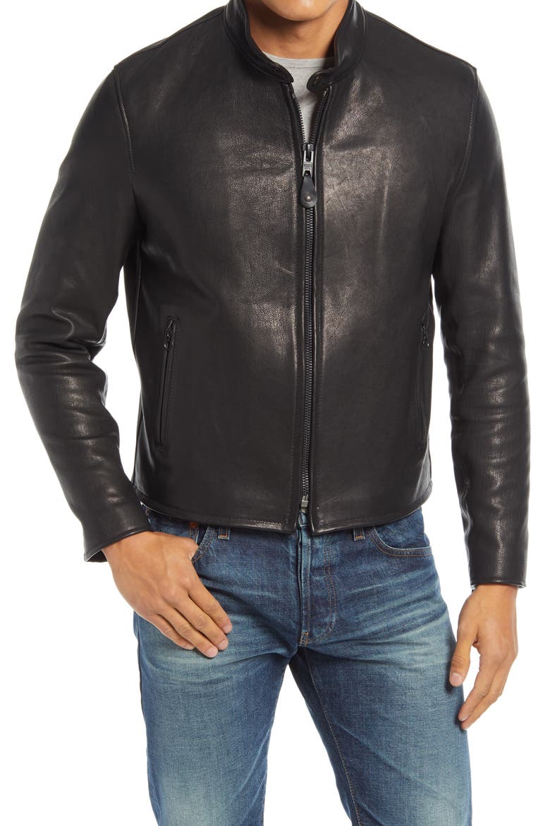 Leather Moto Jacket, Alternate, color, BLACK