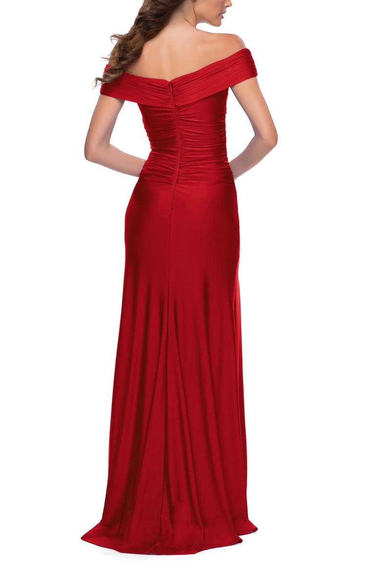 Off the Shoulder Chic Jersey Gown with Ruching, Alternate, color, Red