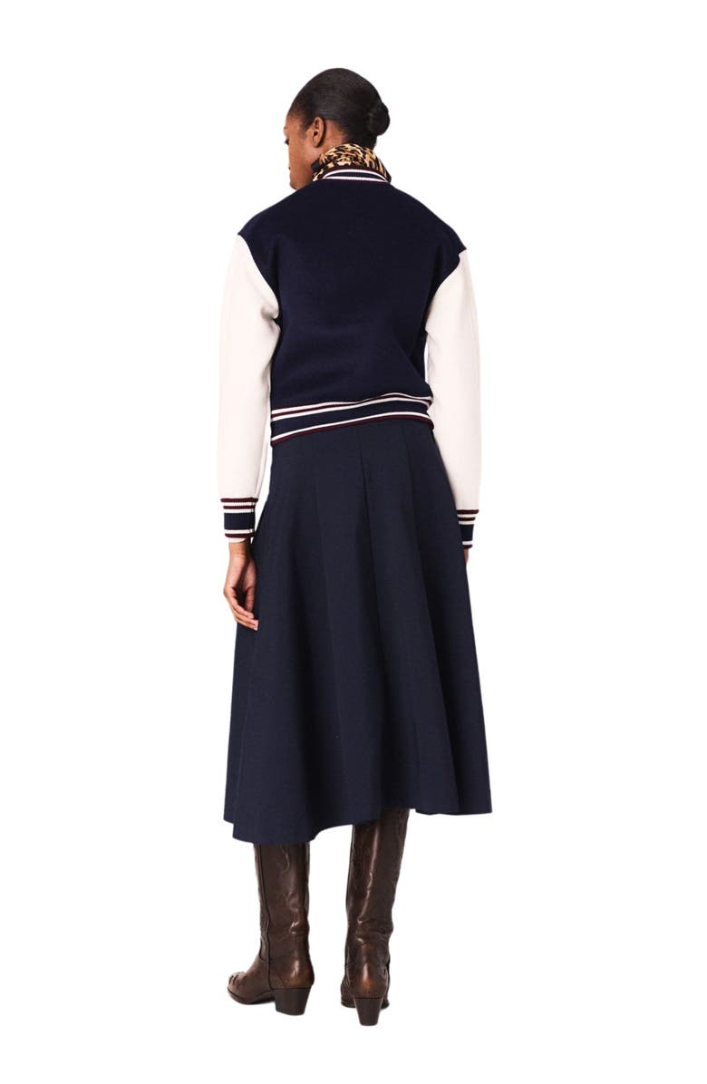 maje Mixed fabric bomber, Alternate, color, Navy