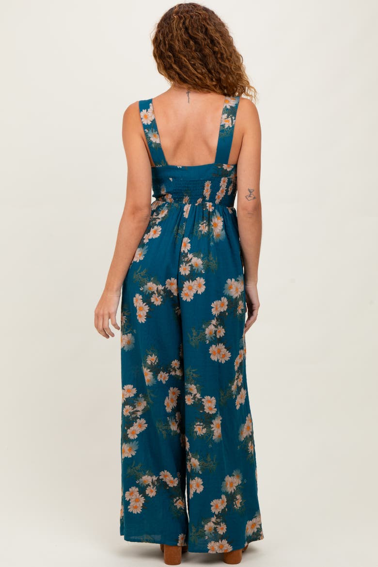 Floral Smocked Jumpsuit, Alternate, color, Dark Teal