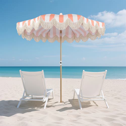 Jonathan Y Mariner 6.5 Ft. Classic Cottage Fringe Tassel Market Beach Umbrella With Push Button Tilt In Orange