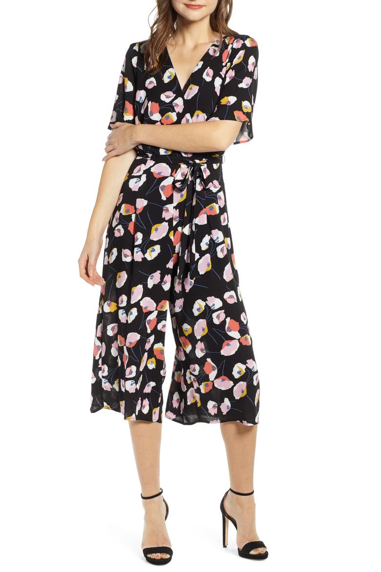 Double V Jumpsuit, Main, color, BLACK POPPY FLORAL