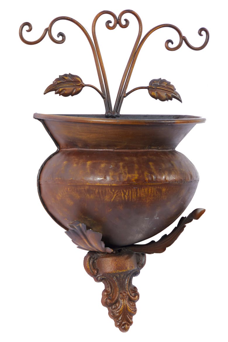 Brown Metal Indoor & Outdoor Scroll Wall Planter, Main, color, BROWN