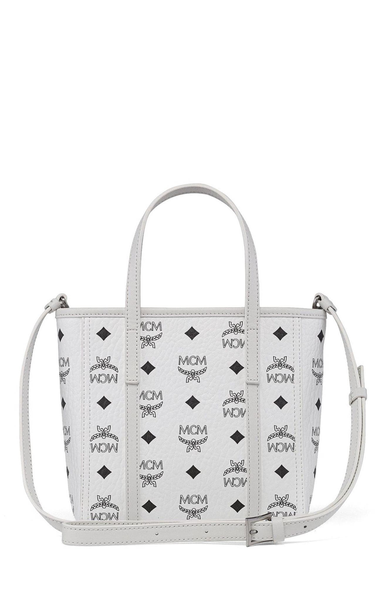 MCM Toni Top-Zip Shopper in Visetos, Alternate, color, White