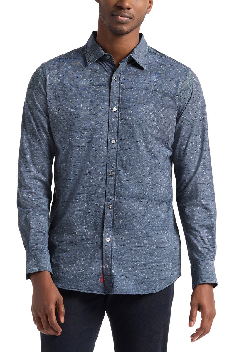 Robert Graham Doyer Knit Button-Up Shirt, Main, color, Black