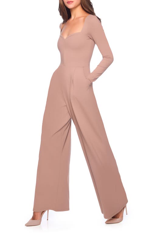Susana Monaco Sweetheart Neck Long Sleeve Wide Leg Jumpsuit In Coco