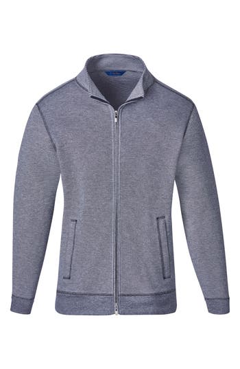David Donahue Cotton Blend Zip-up Jacket In Navy