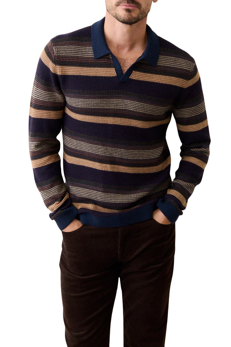 Liam Johnny Collar Long Sleeve Sweater Polo, Main, color, WARM MULTI STRIPE