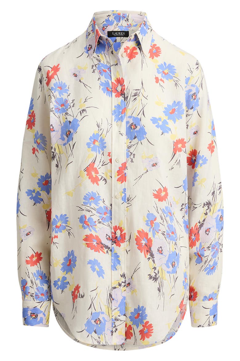 Relaxed Fit Floral Linen Shirt, Alternate, color, CREAM MULTI