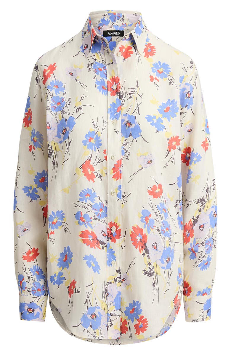 Lauren Ralph Lauren Karrie Relaxed Fit Floral Linen Button-Up Shirt, Alternate, color, Cream Multi