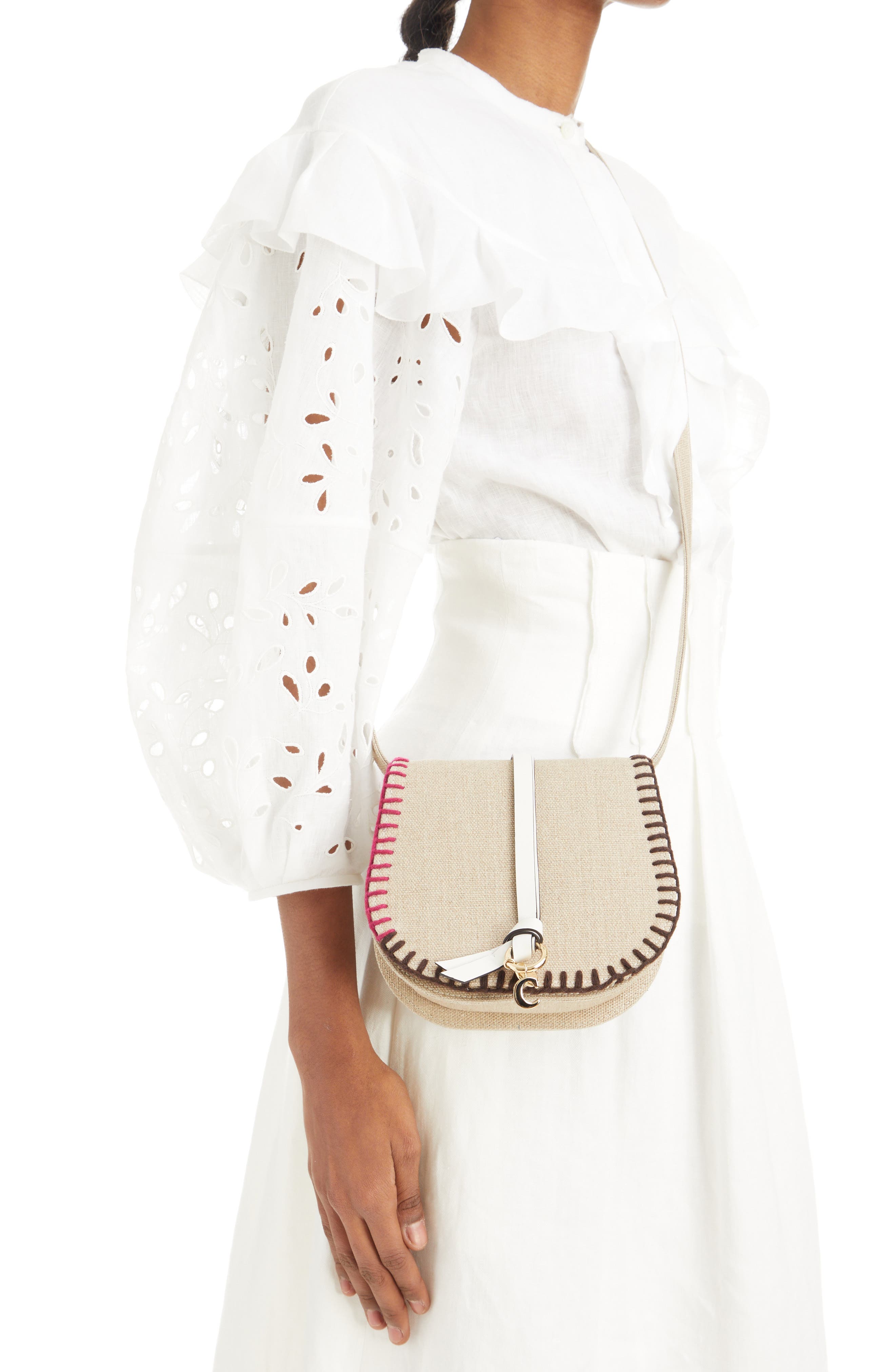 Chloé Mini Alphabet Saddle Linen Saddle Bag, Alternate, color, 