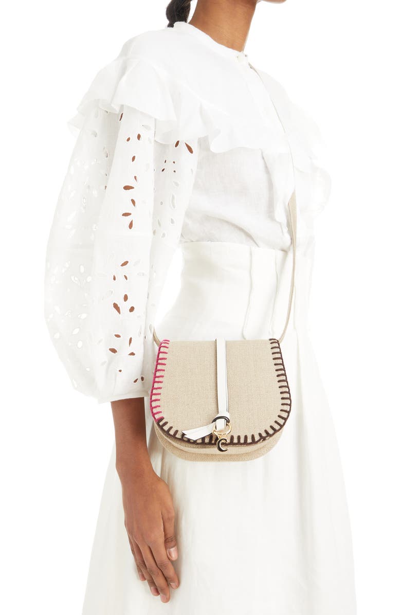 Chloé Mini Alphabet Saddle Linen Saddle Bag, Alternate, color,