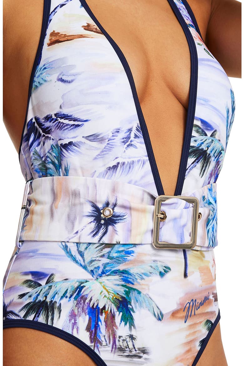 Belted Halter One-Piece Swimsuit, Alternate, color, LIGHT BLUE