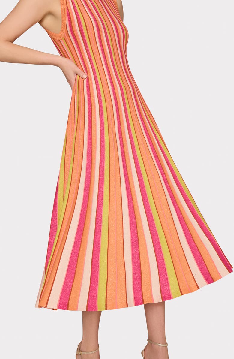 Milly Metallic Stripe Midi Sweater Dress, Alternate, color, Coral Multi