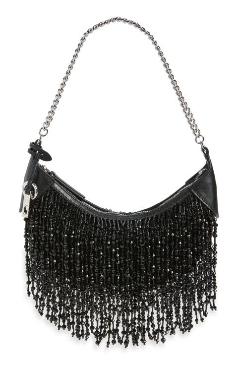 Beaded Fringe Baguette Bag