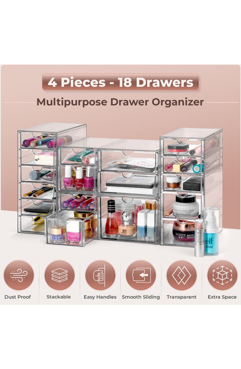 SORBUS 4-Pack 18-Drawer Storage Organizers, Alternate, color, Clear