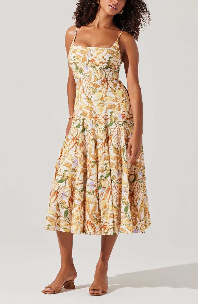 ASTR the Label Jaleyah Floral Midi Dress, Alternate, color, Mustard Green Tropic