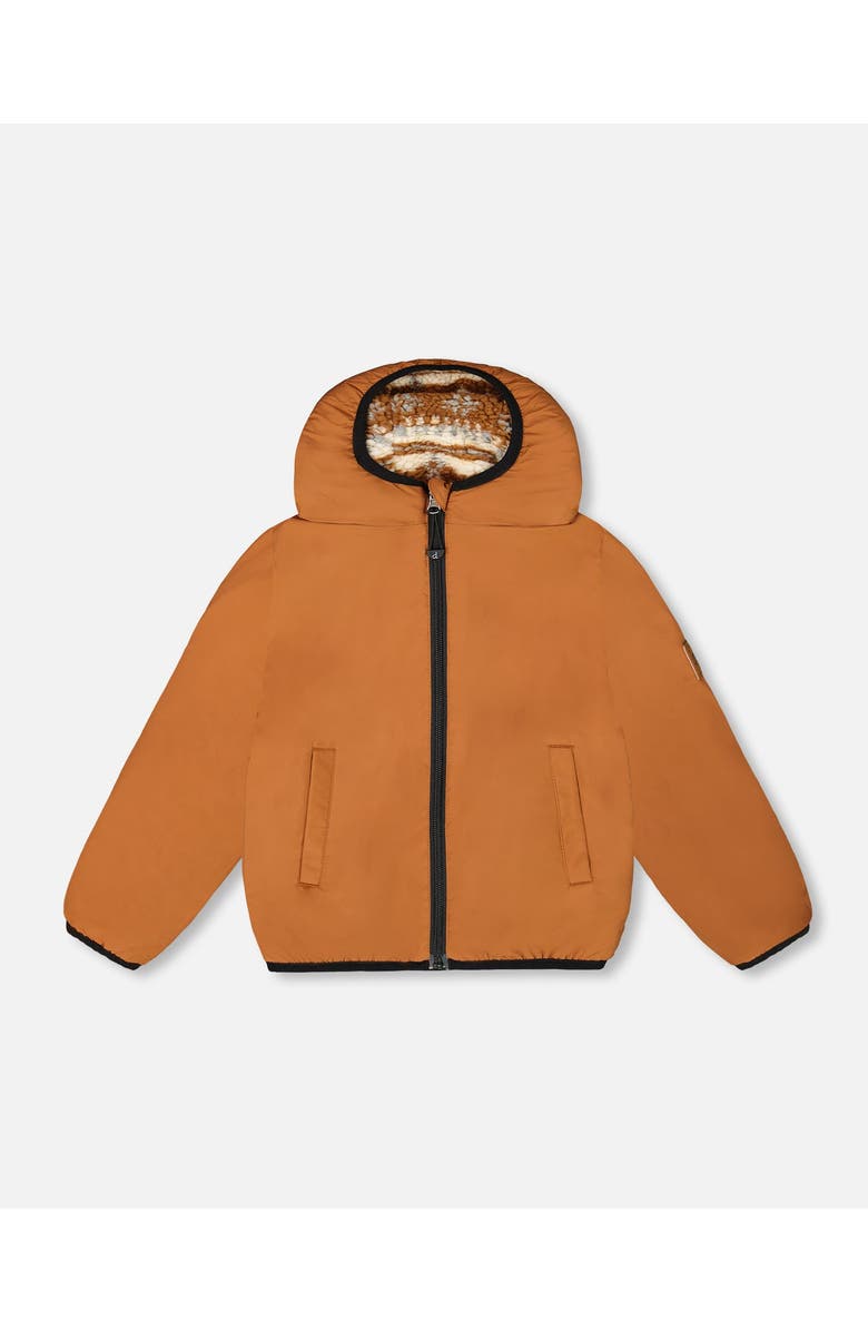 Deux par Deux Kids Gender Inclusive Reversible Mid-Season Jacket Geo Print, Alternate, color, Brown Pecan Native-Inspired