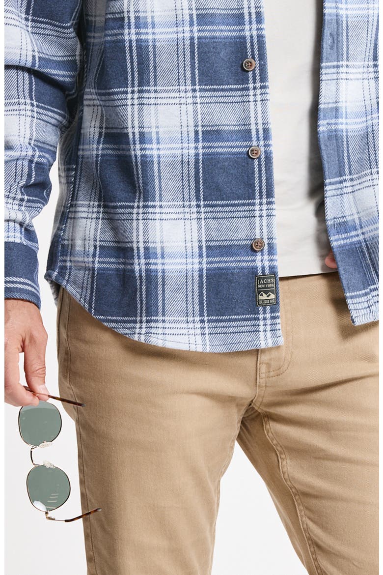 Plaid Long Sleeve Knit Flannel Button-Up Shirt, Alternate, color, BLUE WHITE PLAID