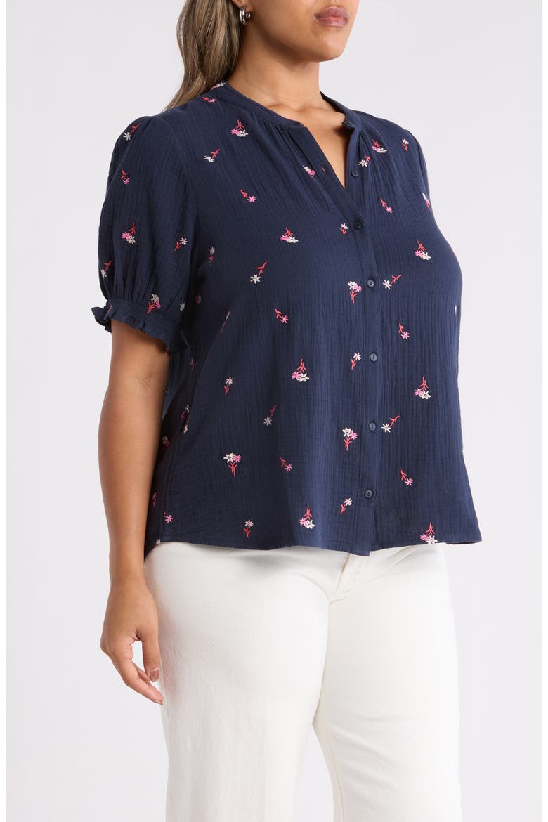 Embroidered Popover Top, Alternate, color, NAVY- RED TOSSED BLOSSOMS