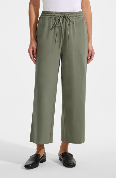 Lands' End Sport Knit Pull On Drawstring Wide Leg Crop Pants