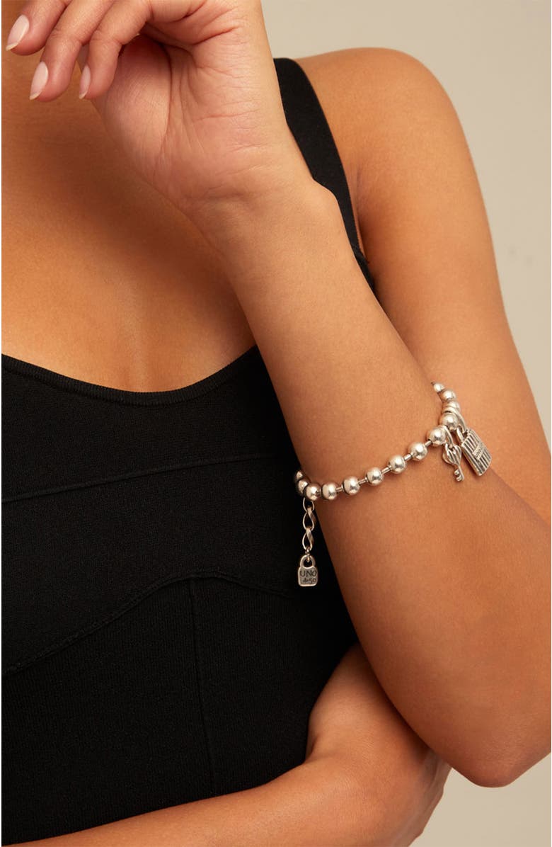 UNODE50 Lock 
Key Charm Bracelet, Alternate, color, Silver