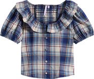 Good Luck Girl Kids' Plaid Frill Collar Puff Sleeve Top