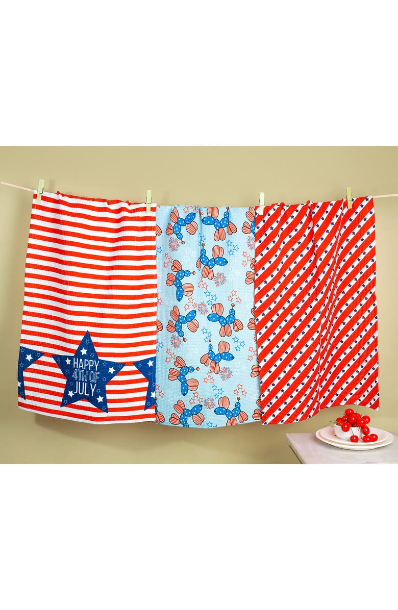 Tiramisu Patriotic Party Set of 3 Cotton Waffle Kitchen Towels, Alternate, color, 