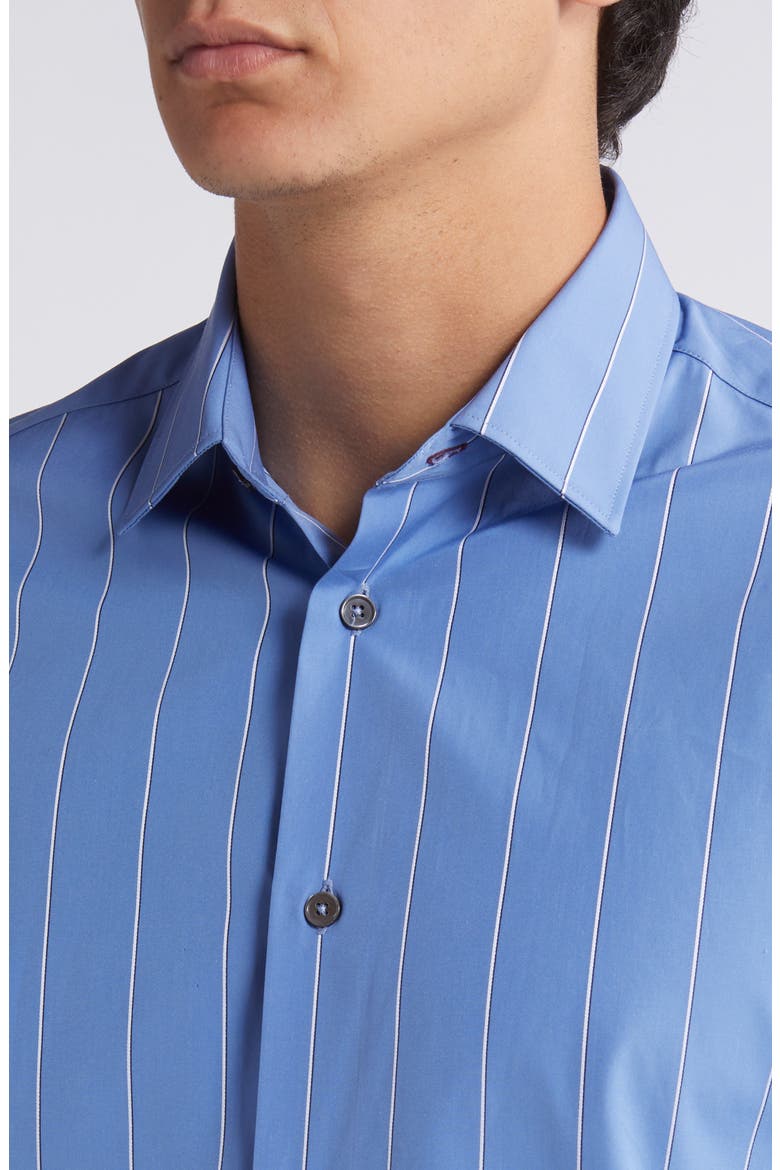 Tailored Fit Stripe Dress Shirt, Alternate, color, PETROL BLUE
